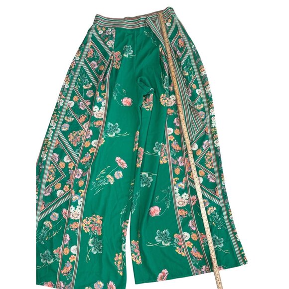 Floral Green Wide-Leg Pants With Wrap Tie Waist Medium Jealous Tomato - Picture 7 of 7